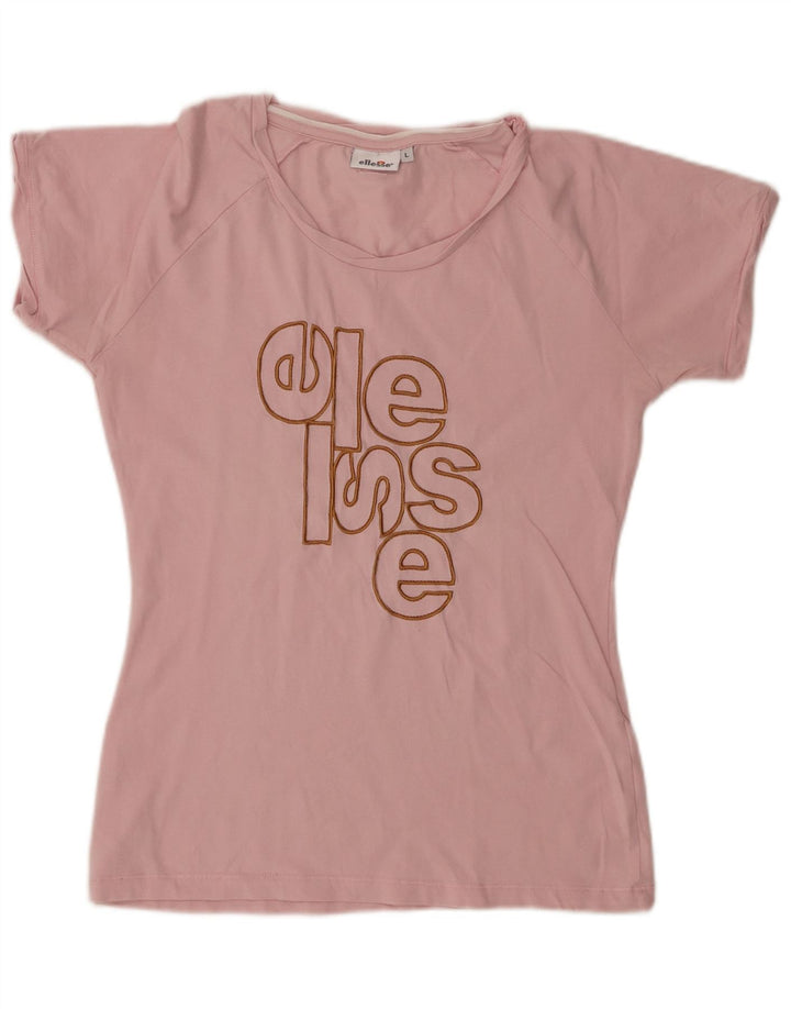 Ellesse Womens Graphic T-Shirt Top UK 14 Large Rosa Baumwolle