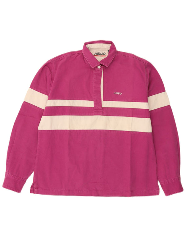 Musto Langarm-Rugby-Poloshirt für Damen, UK 14, groß, rosa gestreift, Baumwolle