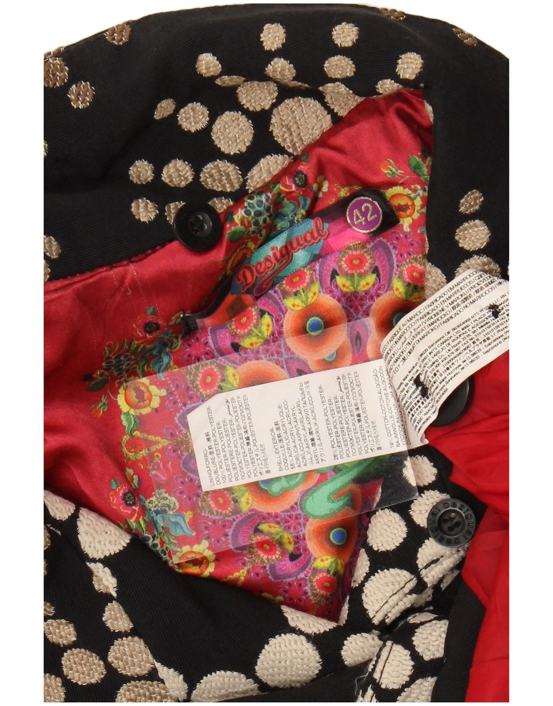 DESIGUAL Damenmantel EU 42 Großes schwarzes geometrisches Acryl