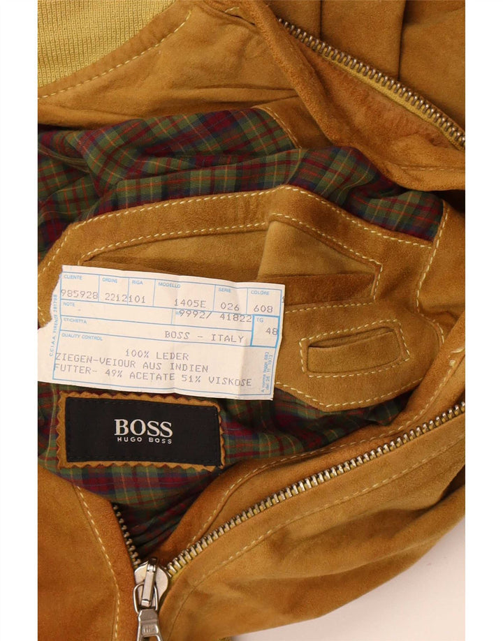 Hugo Boss Herren-Bomberjacke aus Wildleder mit lockerer Passform, EU 48, mittelbraunes Leder