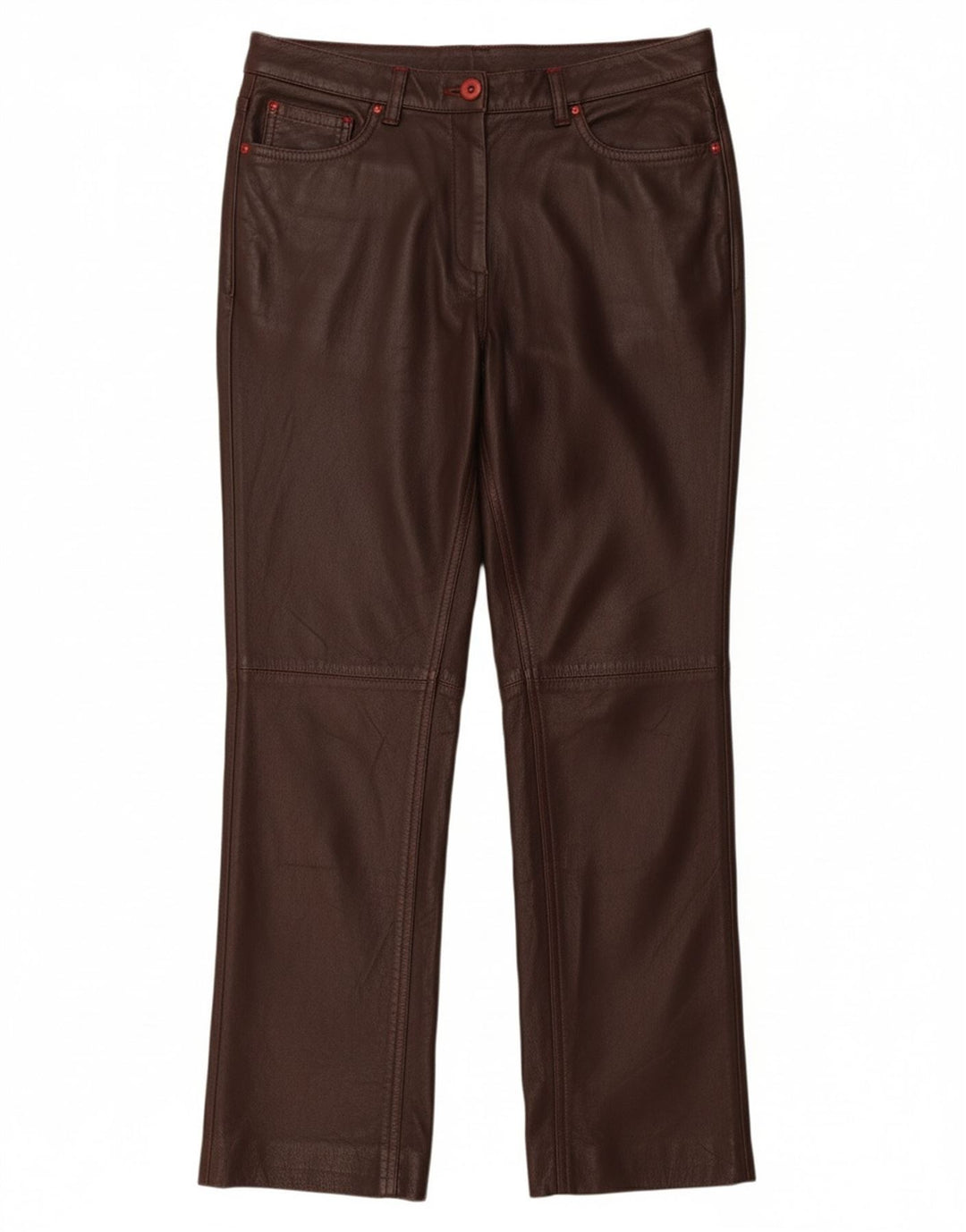 VINTAGE Womens Straight Trousers IT 44 Medium W30 L26 Maroon Leather
