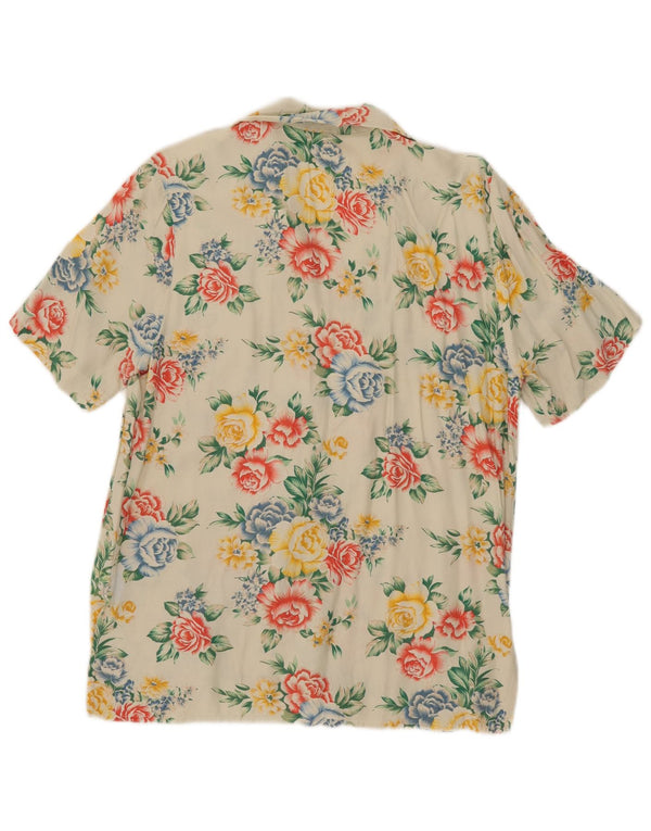 Vintage Womens Short Sleeve Oversized Shirt Blouse UK 10 Small Beige Floral