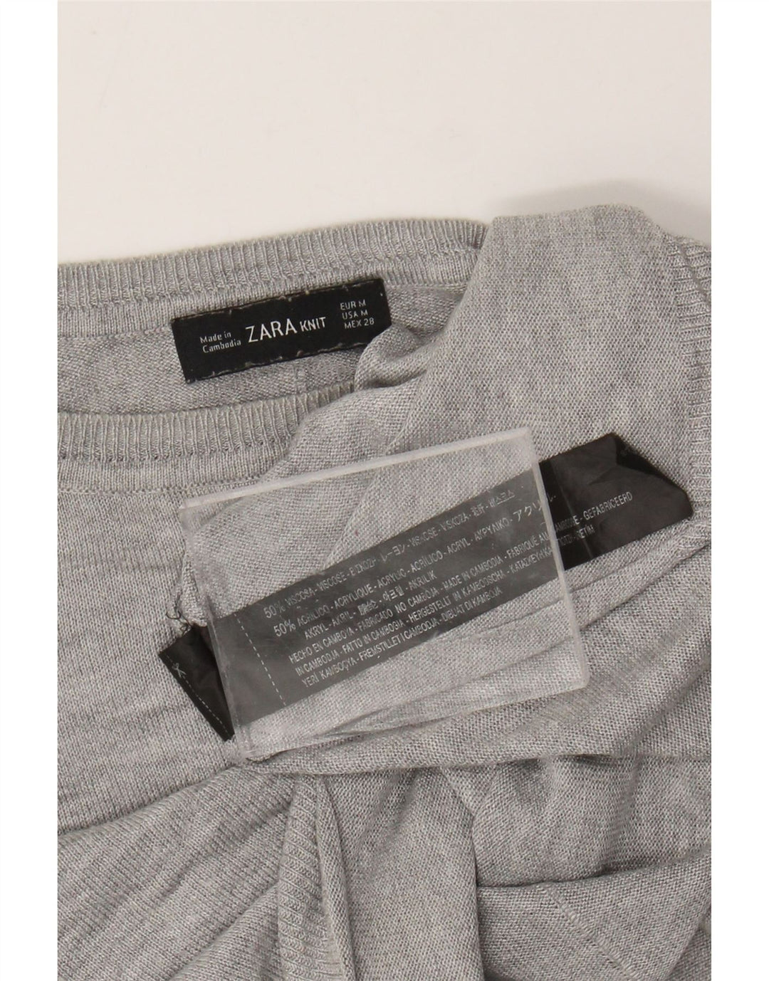 ZARA Damen-Pullover mit U-Boot-Ausschnitt, Gr. 14, mittelgrau gefleckte Viskose