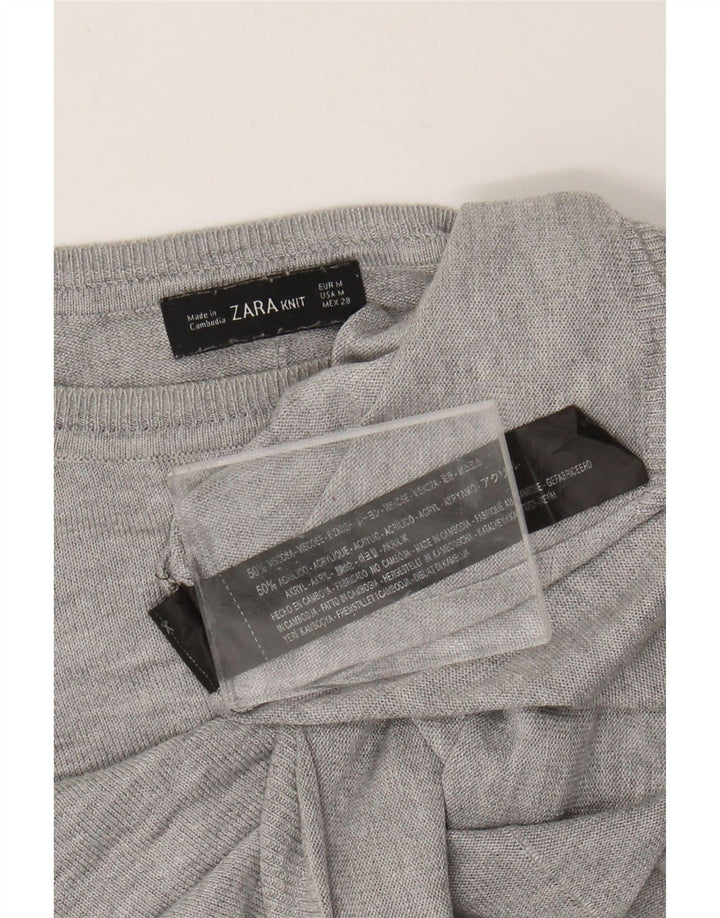 ZARA Damen-Pullover mit U-Boot-Ausschnitt, Gr. 14, mittelgrau gefleckte Viskose