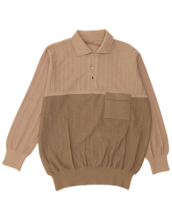 Vintage Herren Rollkragenpullover IT 54 XL Beige Colourblock Wolle