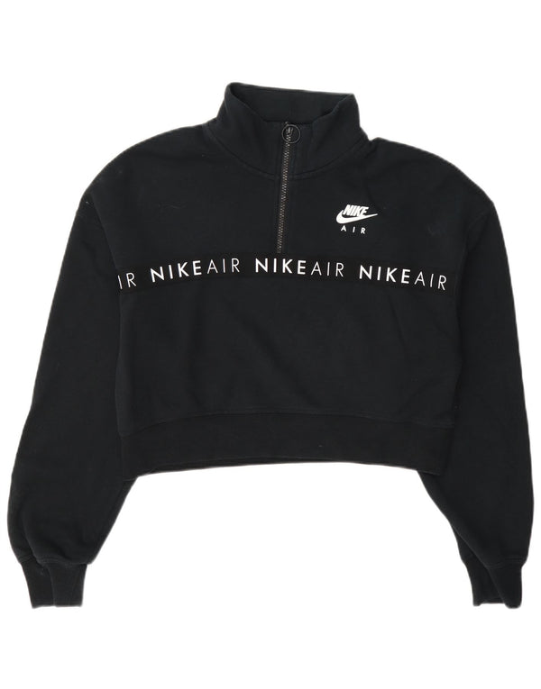 Nike Womens Crop Graphic Zip Neck Sweatshirt Pullover UK 14 Medium Marineblau
