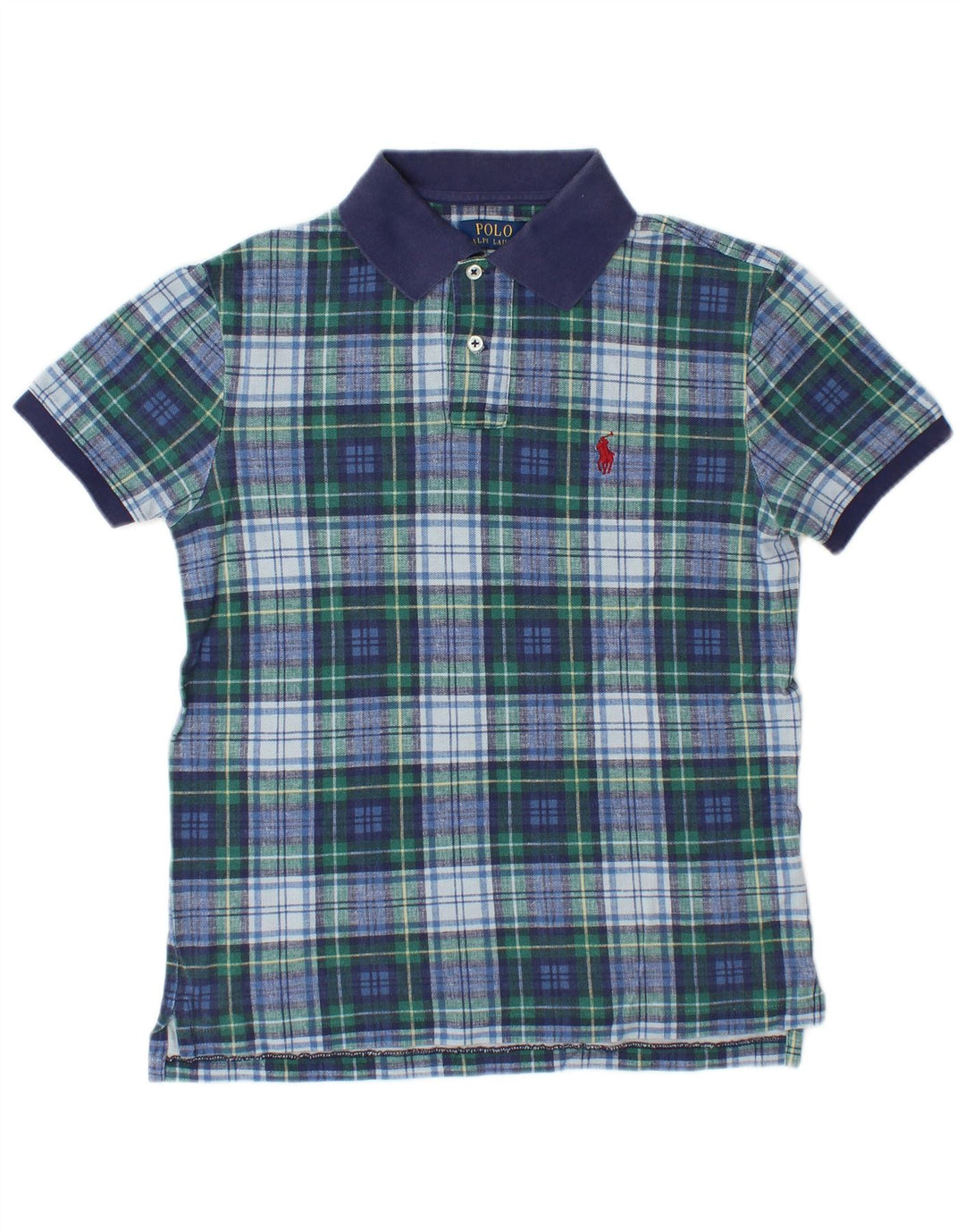 POLO RALPH LAUREN Herren-Poloshirt mit schmaler Passform, klein, blau kariert, Baumwolle
