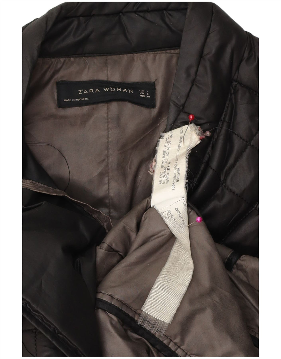 Zara Damen Steppmantel, gepolstert, UK 16, Größe L, Schwarz, Polyester