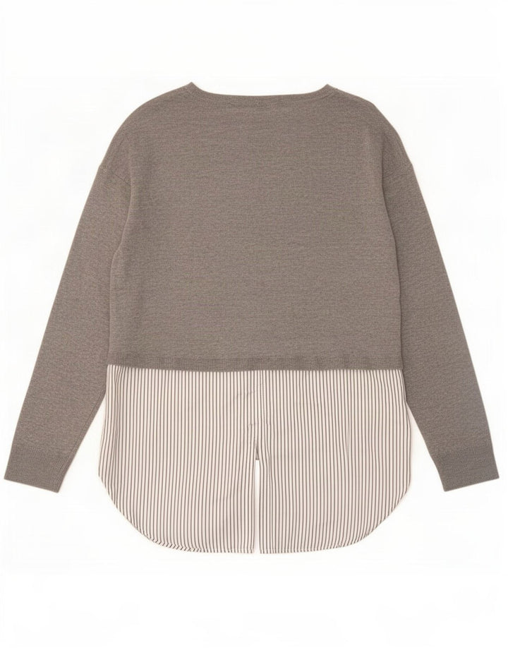 Zara Damen Langarm-Tunika-Oberteil UK 10 Small Graues Colourblock-Polyester