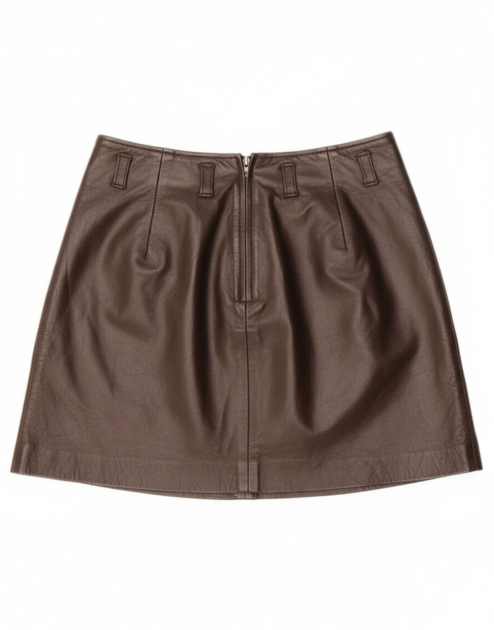 Vintage Damen Mini Lederrock IT 40 Small W26 Braunes Leder