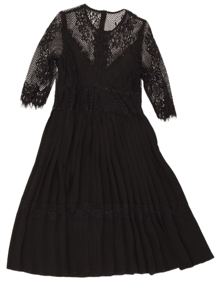Zara Damen-Maxikleid mit 3/4-Ärmeln, UK-Größe 44, Größe L, Schwarz, Polyamid