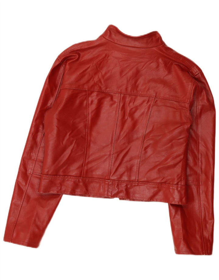 Vintage Damen Crop Lederjacke UK 14 Mittelrotes Leder
