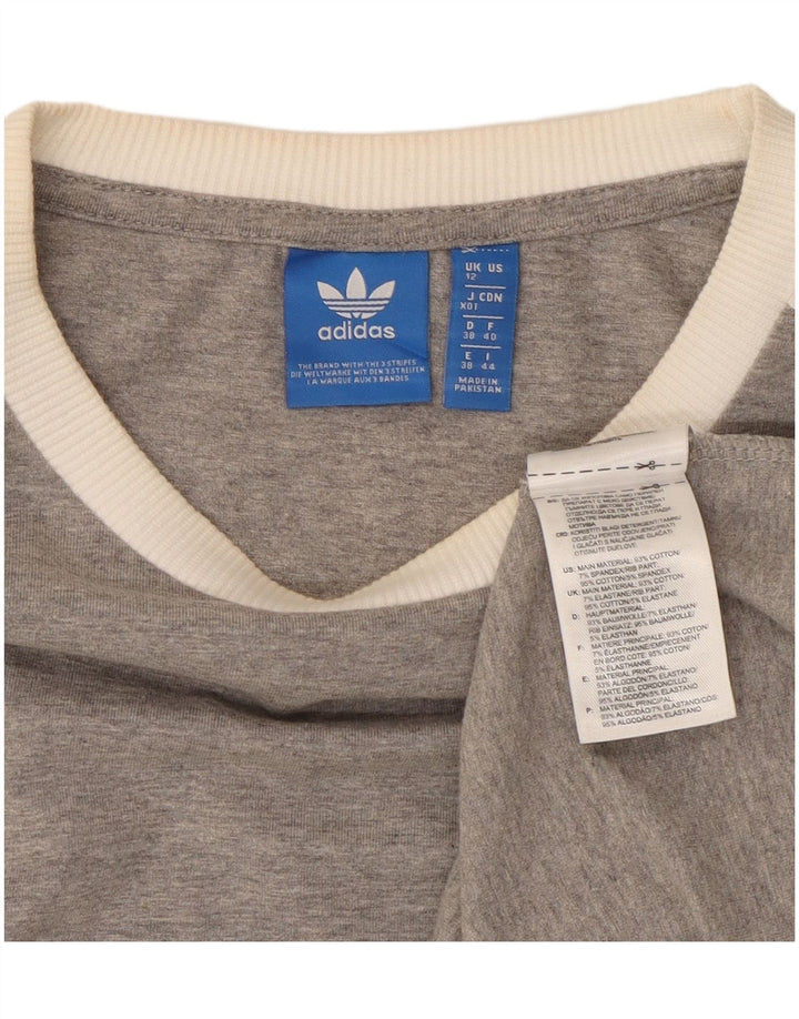 Adidas Damen Top Langarm UK 12 Mittelgrau gefleckte Baumwolle