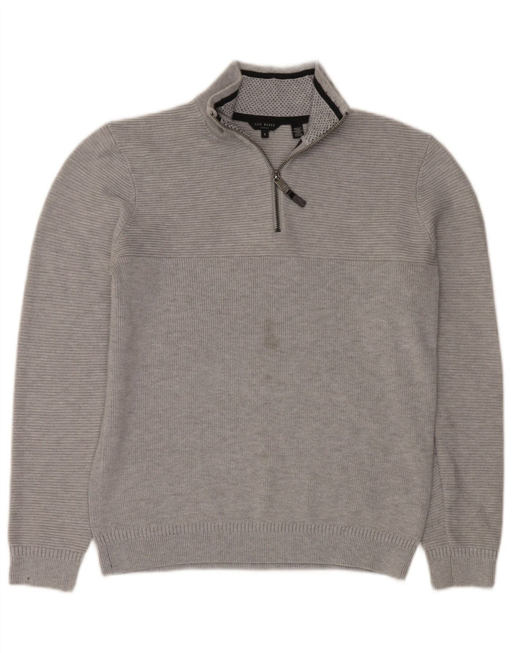 Ted Baker Herren-Pullover mit Reißverschluss am Hals, Größe 3, mittelgraues Polyester