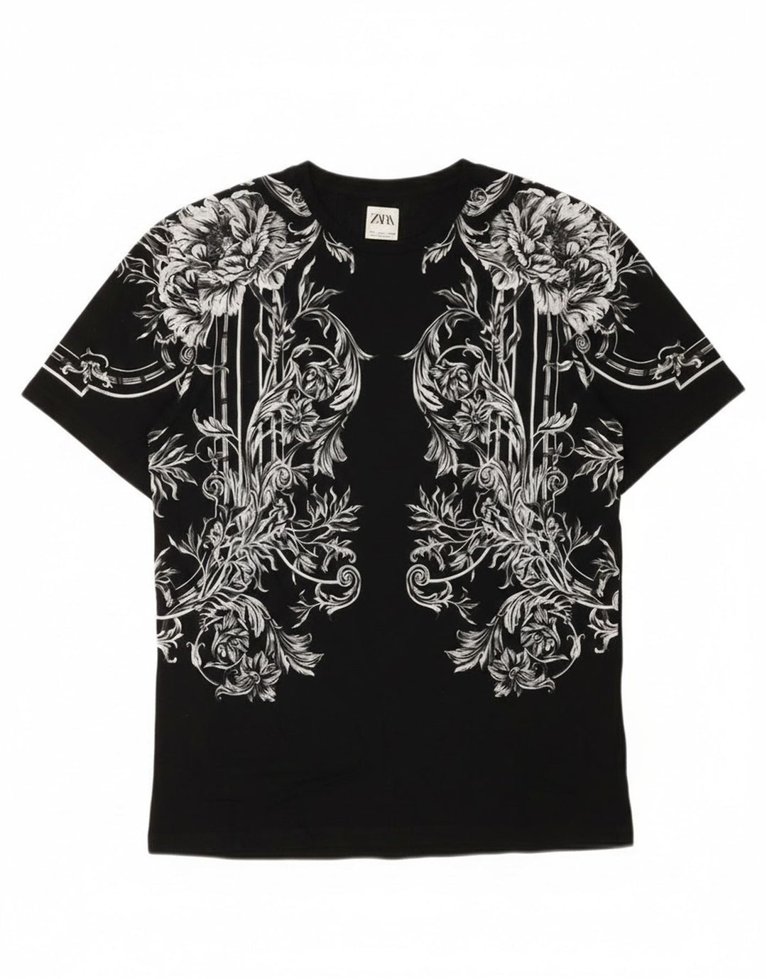 Zara Herren-T-Shirt mit Grafik, groß, schwarz, geblümt