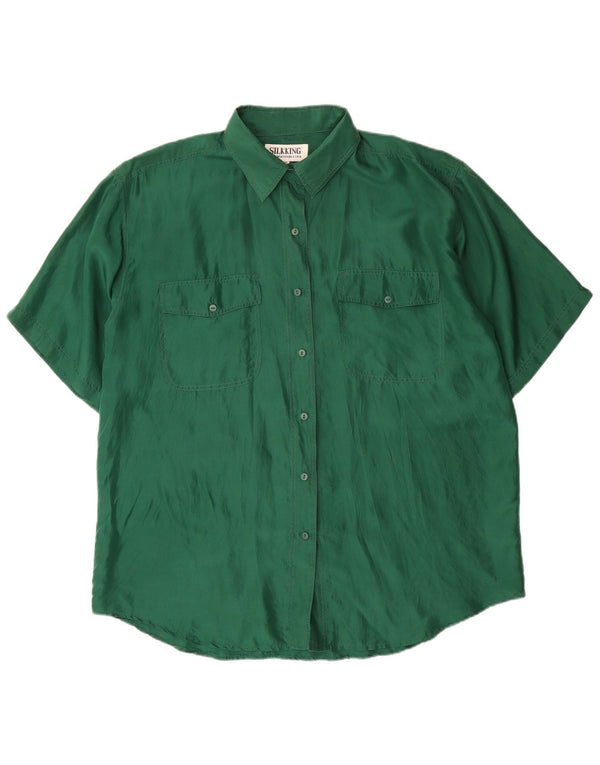 Vintage Damen Kurzarm-Oversize-Hemd UK 18 XL Grüne Seide