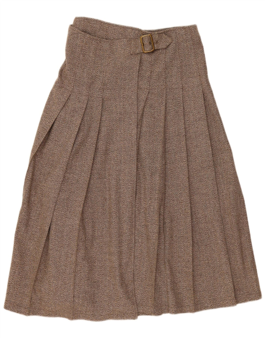 Vintage Damen Faltenwickelrock IT 44 Medium W30 Braunes Fischgrätenmuster
