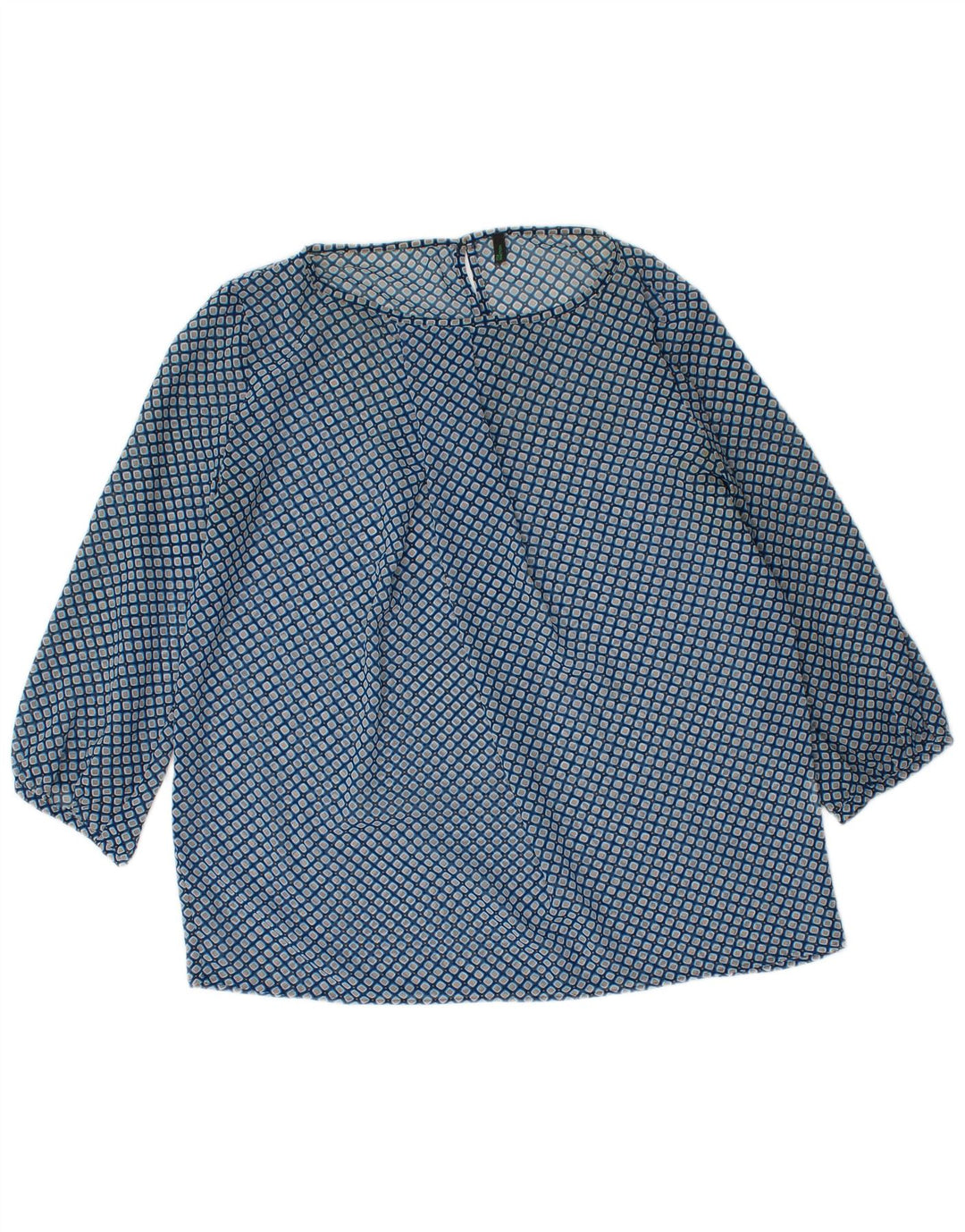 Benetton Damen-Blusenoberteil mit 3/4-Ärmeln, UK-Größe 44, Größe L, blau, geometrisch