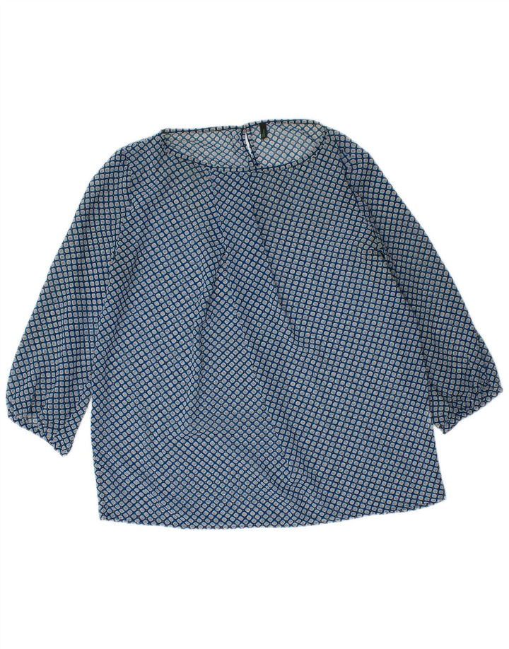 Benetton Damen-Blusenoberteil mit 3/4-Ärmeln, UK-Größe 44, Größe L, blau, geometrisch