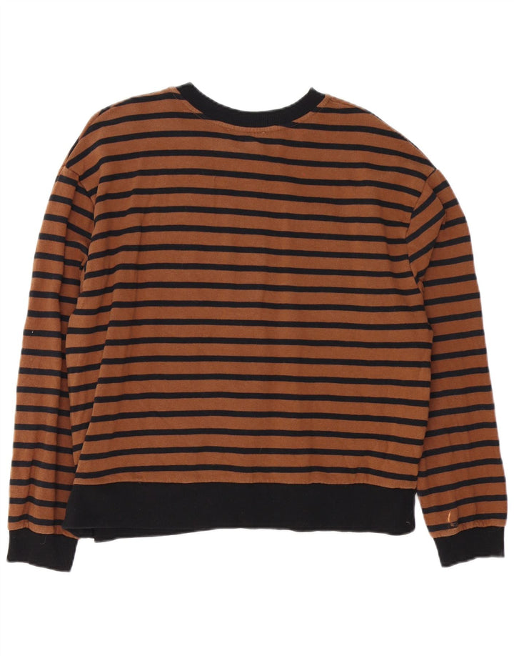 ZARA Damen Grafik-Sweatshirt-Pullover UK 14 Mittelbraun gestreift aus Baumwolle