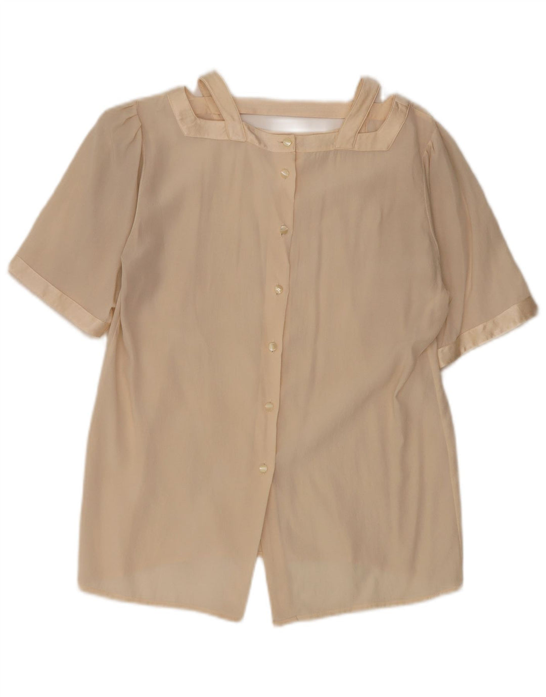 Vintage Damen Kurzarm-Hemdbluse UK 12 Medium Beige