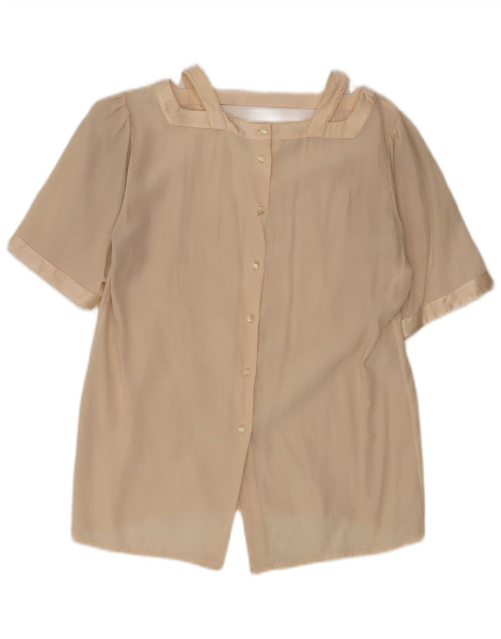 Vintage Damen Kurzarm-Hemdbluse UK 12 Medium Beige