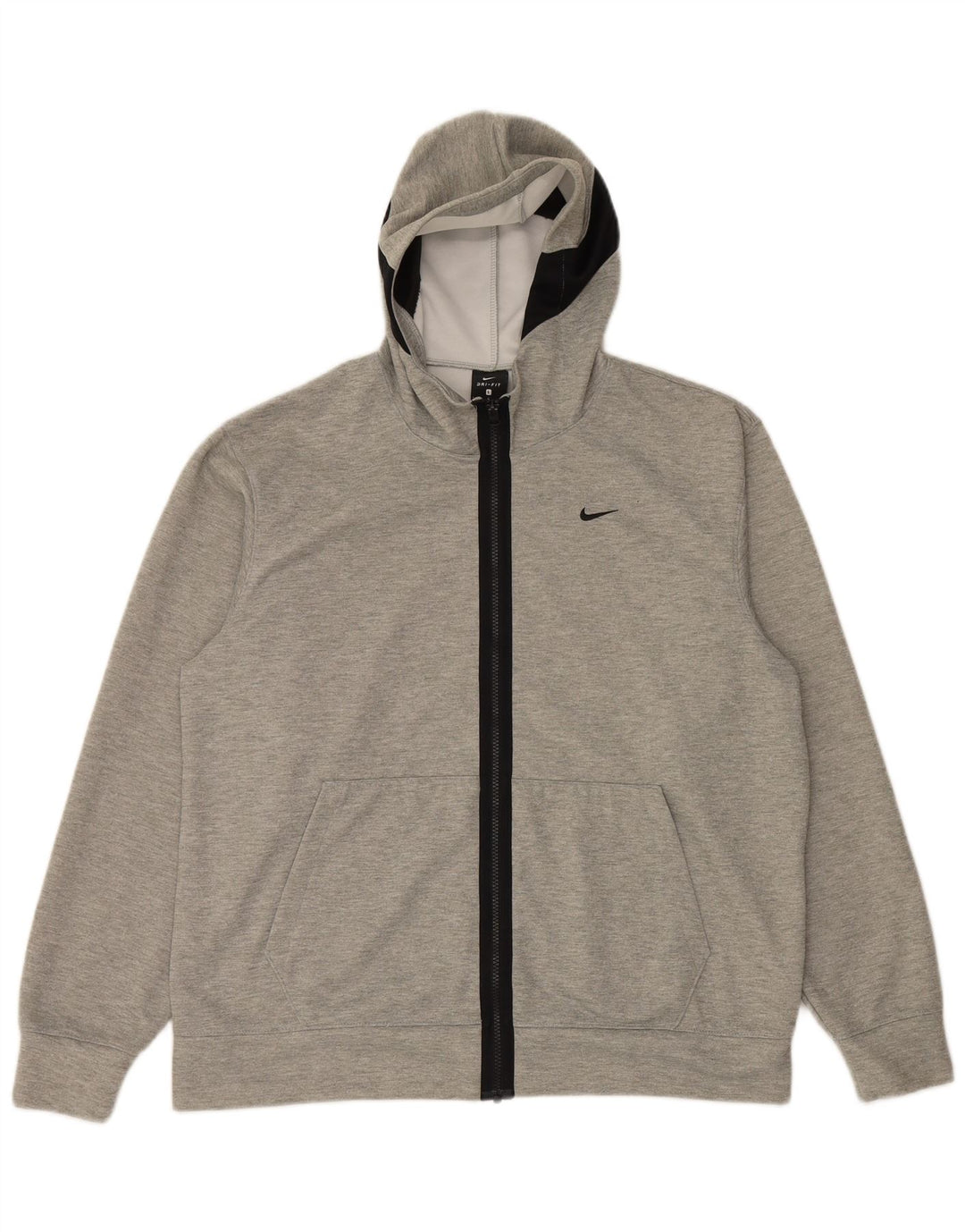 Nike Herren-Dri-Fit-Kapuzenpullover mit Reißverschluss, großes grau meliertes Polyester