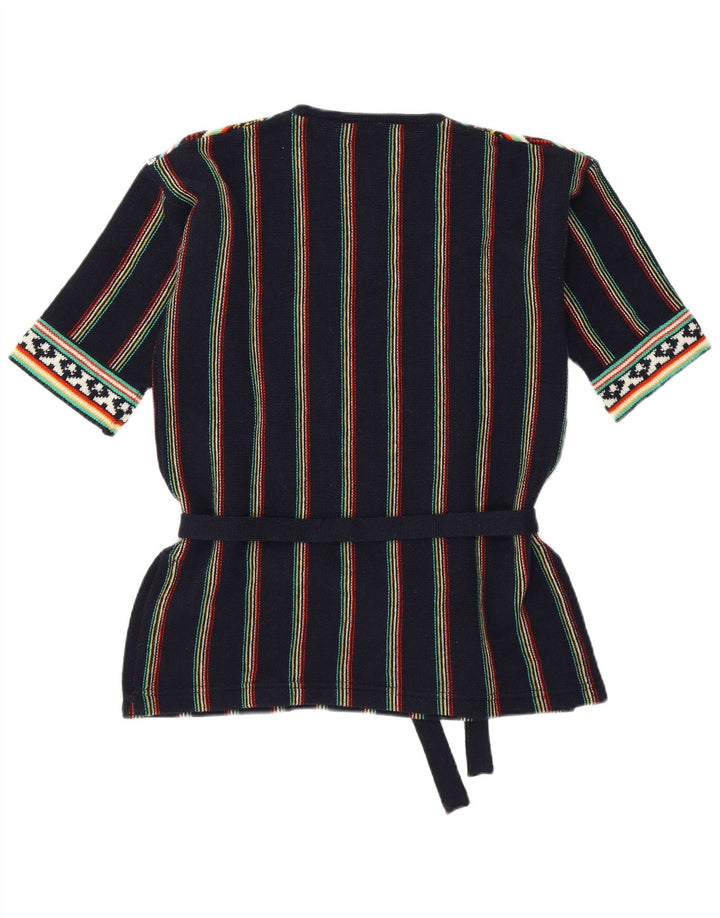 Vintage Damen V-Ausschnitt Pullover Pullover UK 12 Medium Marineblau gestreift Retro