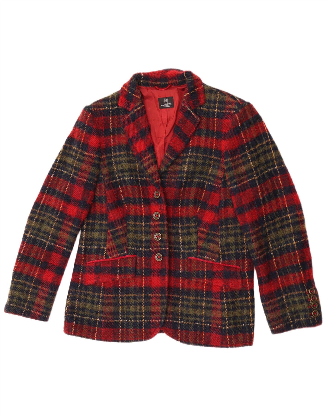 Madeleine Damen-Blazerjacke mit 4 Knöpfen, Gr. 14, mittleres Burgunderrot, kariert