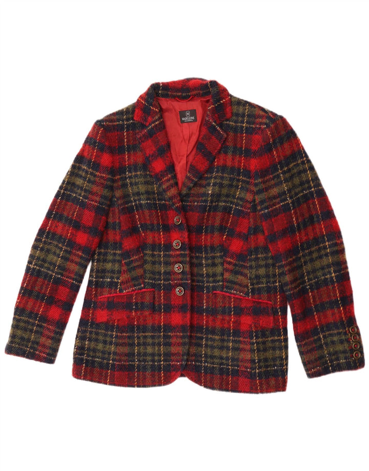 Madeleine Damen-Blazerjacke mit 4 Knöpfen, Gr. 14, mittleres Burgunderrot, kariert