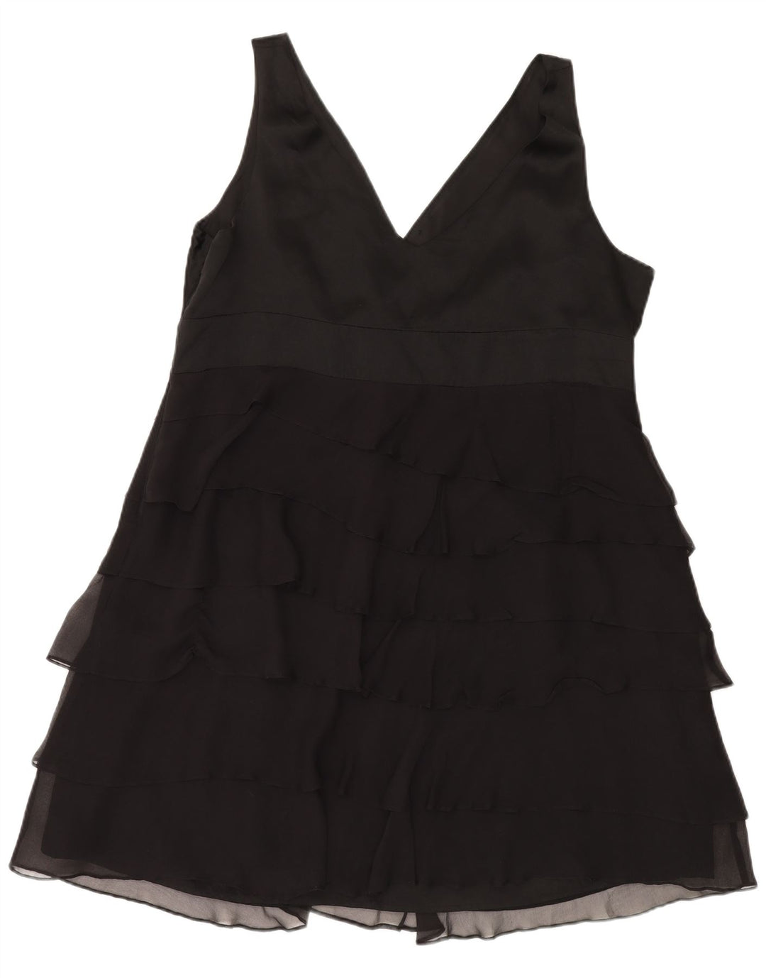 MONSOON Damen ärmelloses, gestuftes Kleid, UK 22 3XL, schwarze Seide