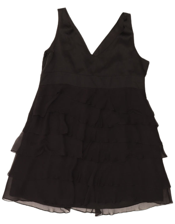 MONSOON Damen ärmelloses, gestuftes Kleid, UK 22 3XL, schwarze Seide