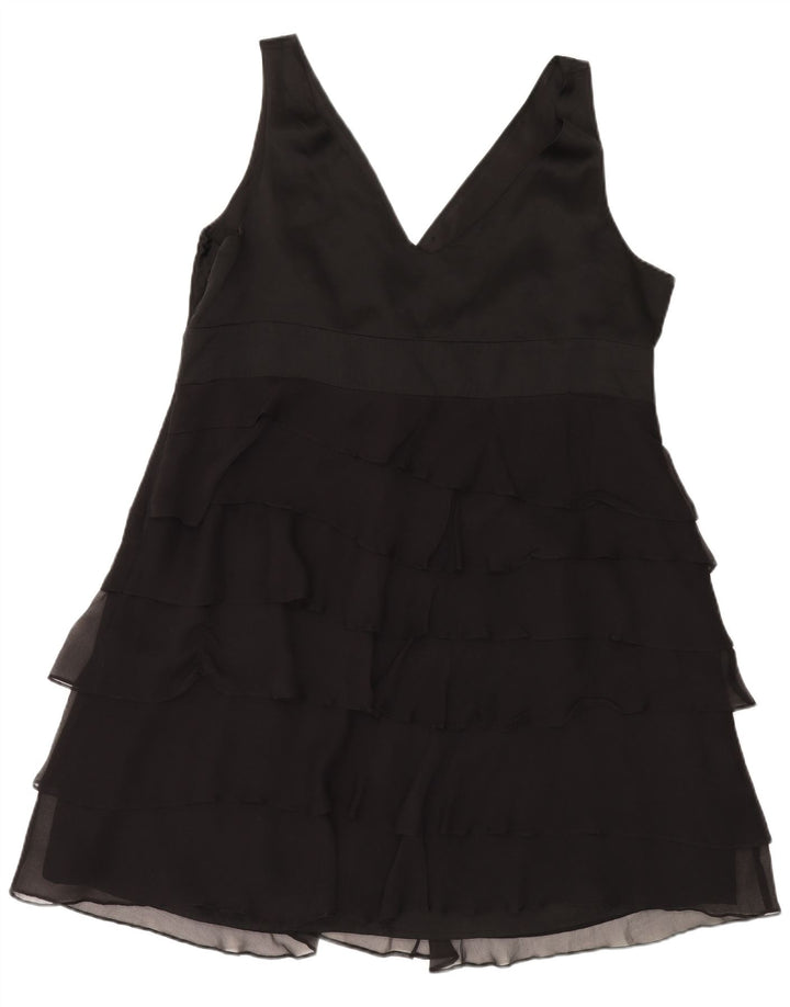 MONSOON Damen ärmelloses, gestuftes Kleid, UK 22 3XL, schwarze Seide