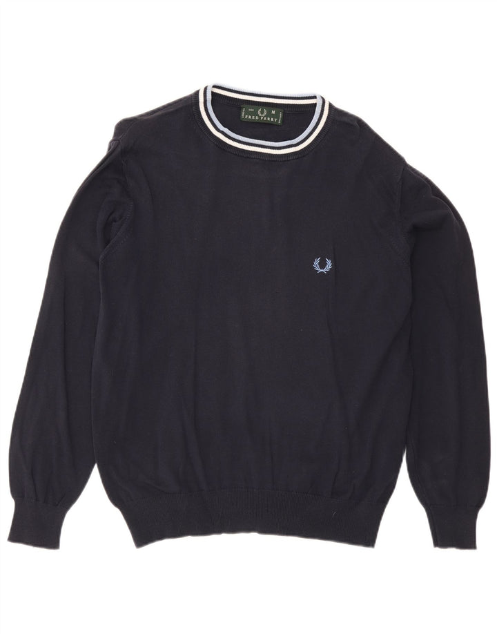 Fred Perry Herren-Pullover mit Rundhalsausschnitt, mittlere marineblaue gestreifte Baumwolle