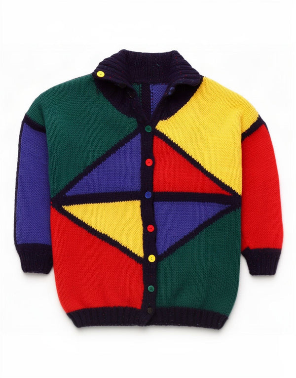 Vintage Damen Longline Cardigan Pullover UK 20 2XL Mehrfarbig Geometrisch