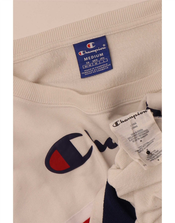 Champion Damen Crop Sweatshirt Pullover UK 14 Mittelweiß Farbblock
