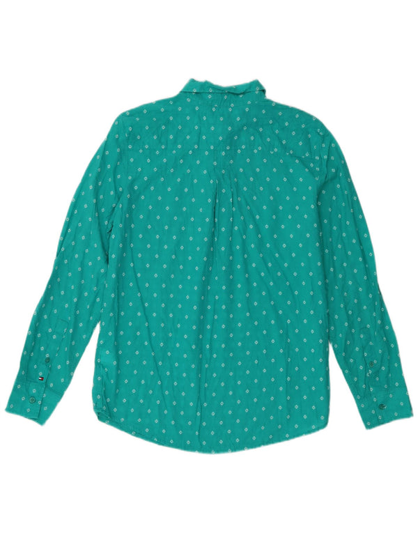 Tommy Hilfiger Damen Pullover-Hemd UK 14 Medium Türkis Geometrisch