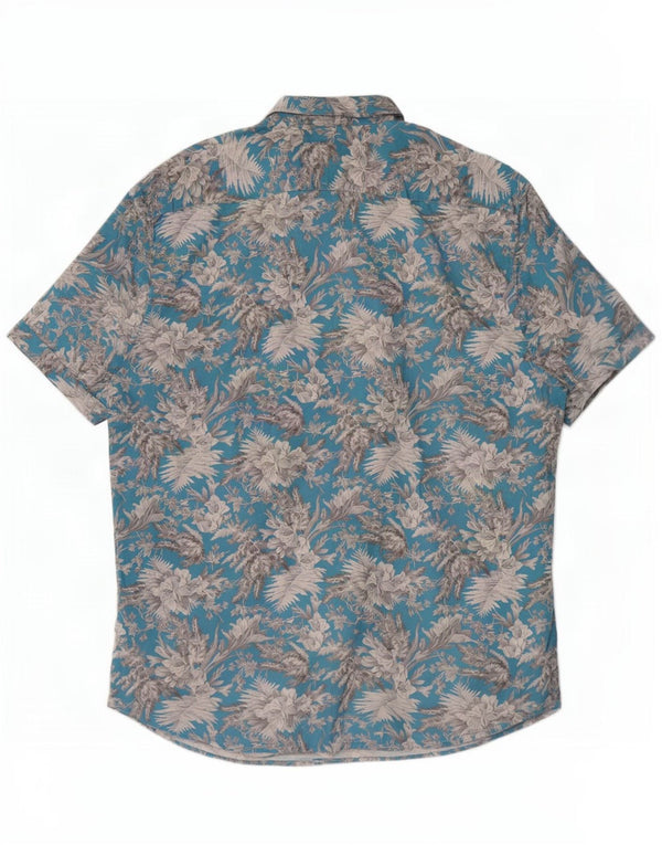 Ted Baker Hawaii-Kurzarmhemd für Herren, Größe 6 2XL, blaues Blumenmuster, Baumwolle