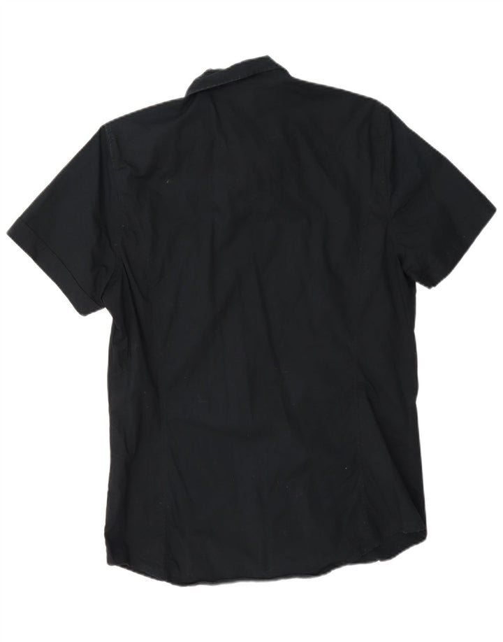 Benetton Herren-Kurzarmhemd, groß, marineblau, Baumwolle