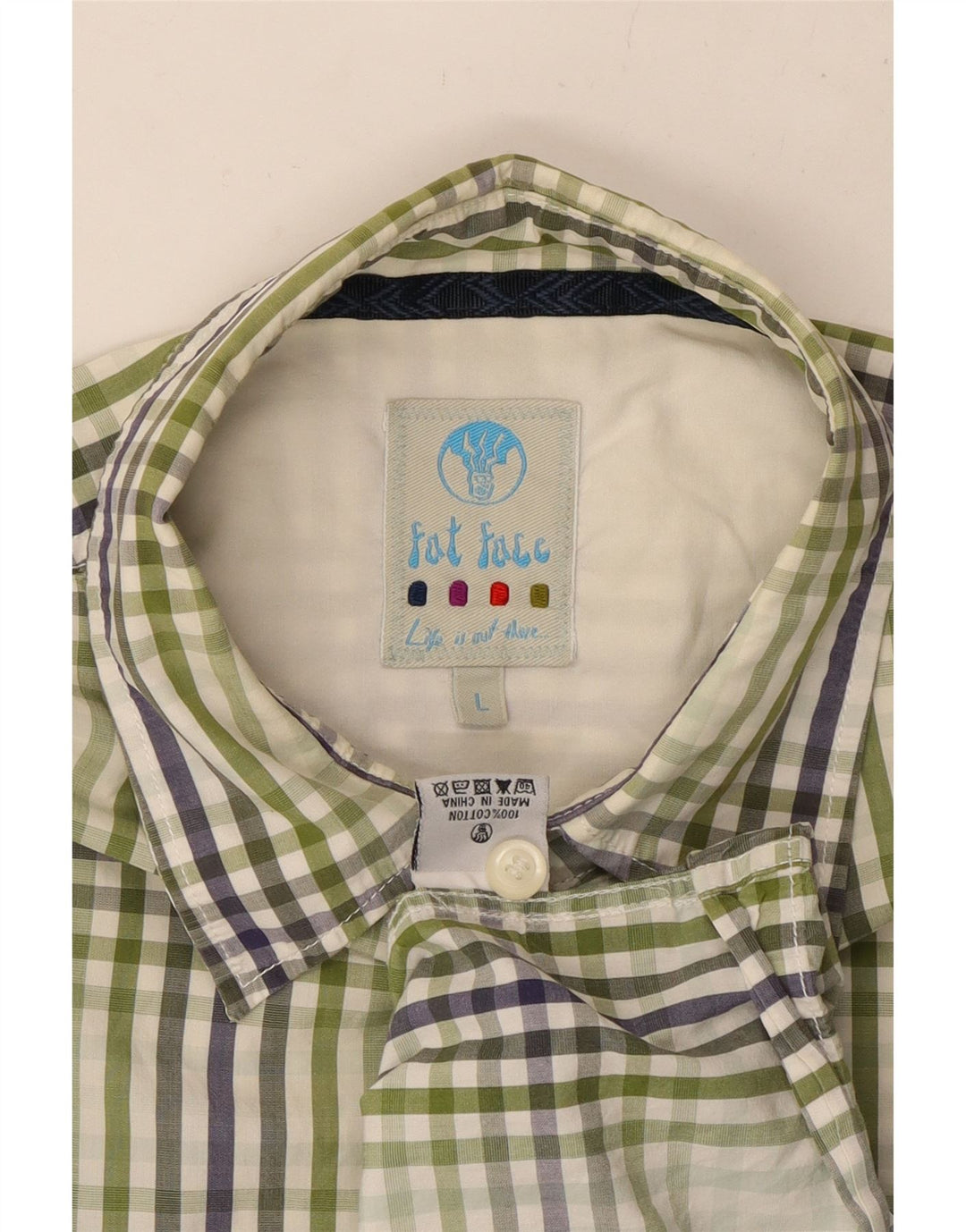 FAT FACE Herren-Kurzarmhemd, groß, grün kariert, Baumwolle
