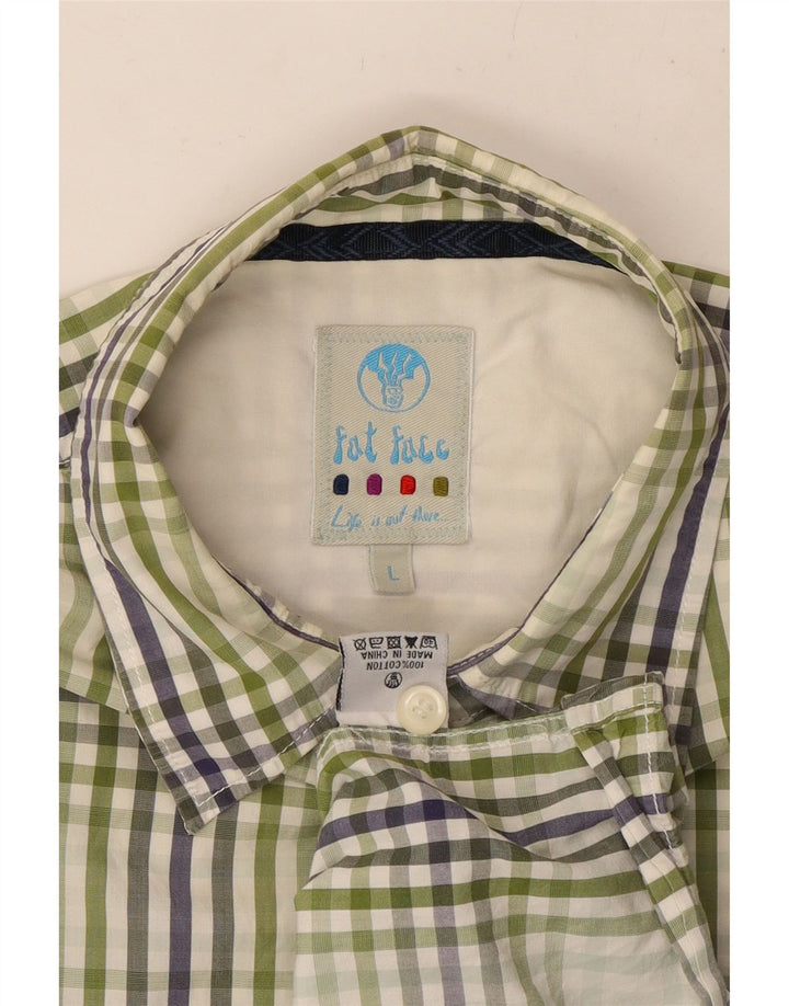FAT FACE Herren-Kurzarmhemd, groß, grün kariert, Baumwolle