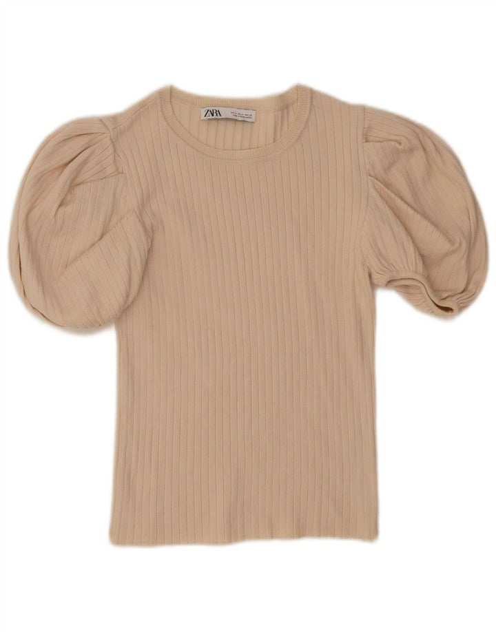 Zara Damen Crop Bluse Top UK 12 Mittelweiße Viskose