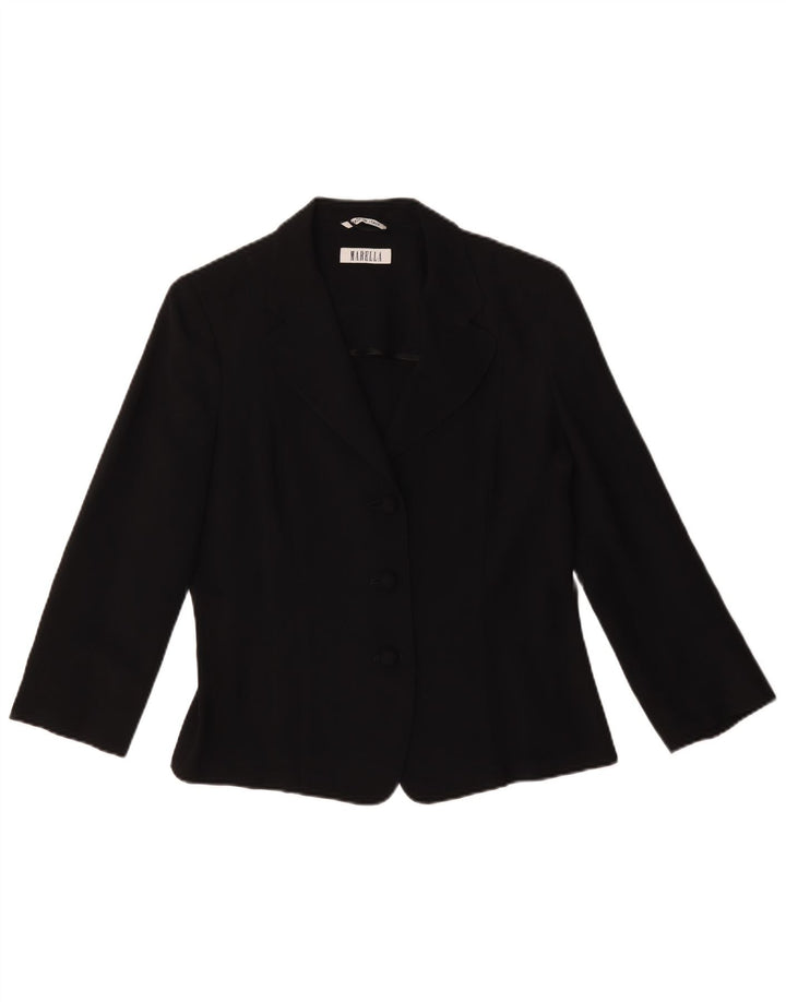 Marella Damen-Blazerjacke mit 3/4-Ärmeln, Gr. 16, Größe L, Schwarz, Acetat