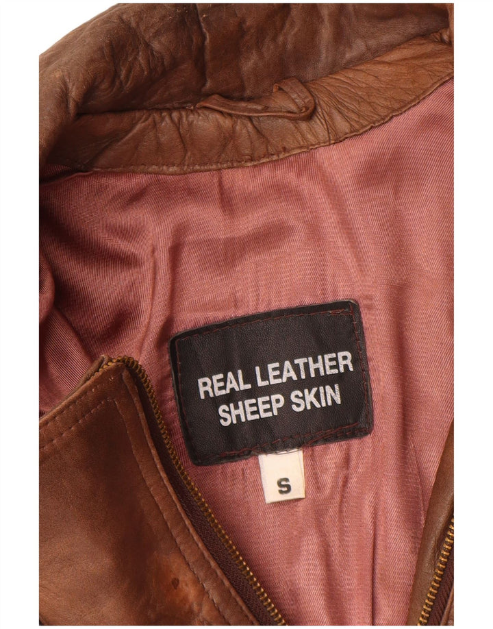 Vintage Damen Leder Bikerjacke UK 10 Kleines braunes Leder