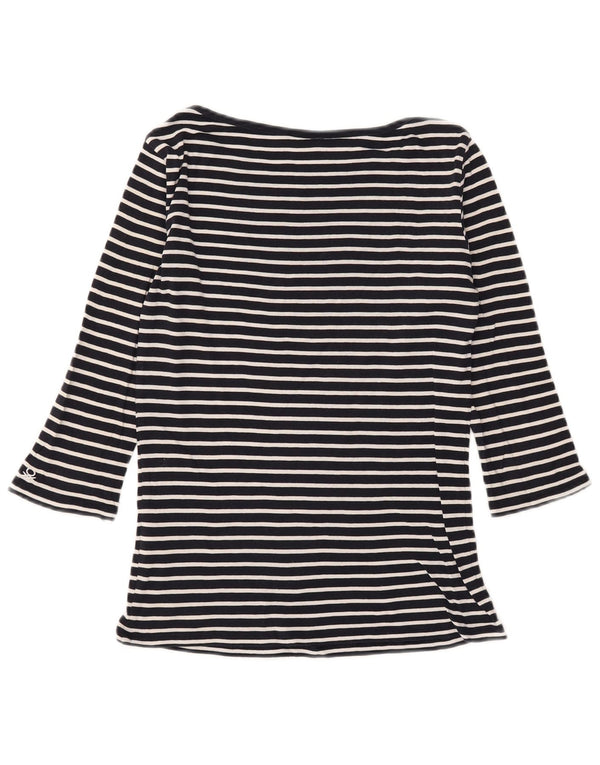 BENETTON Damen-Top mit 3/4-Ärmeln, Größe S, Marineblau, gestreift, Baumwolle