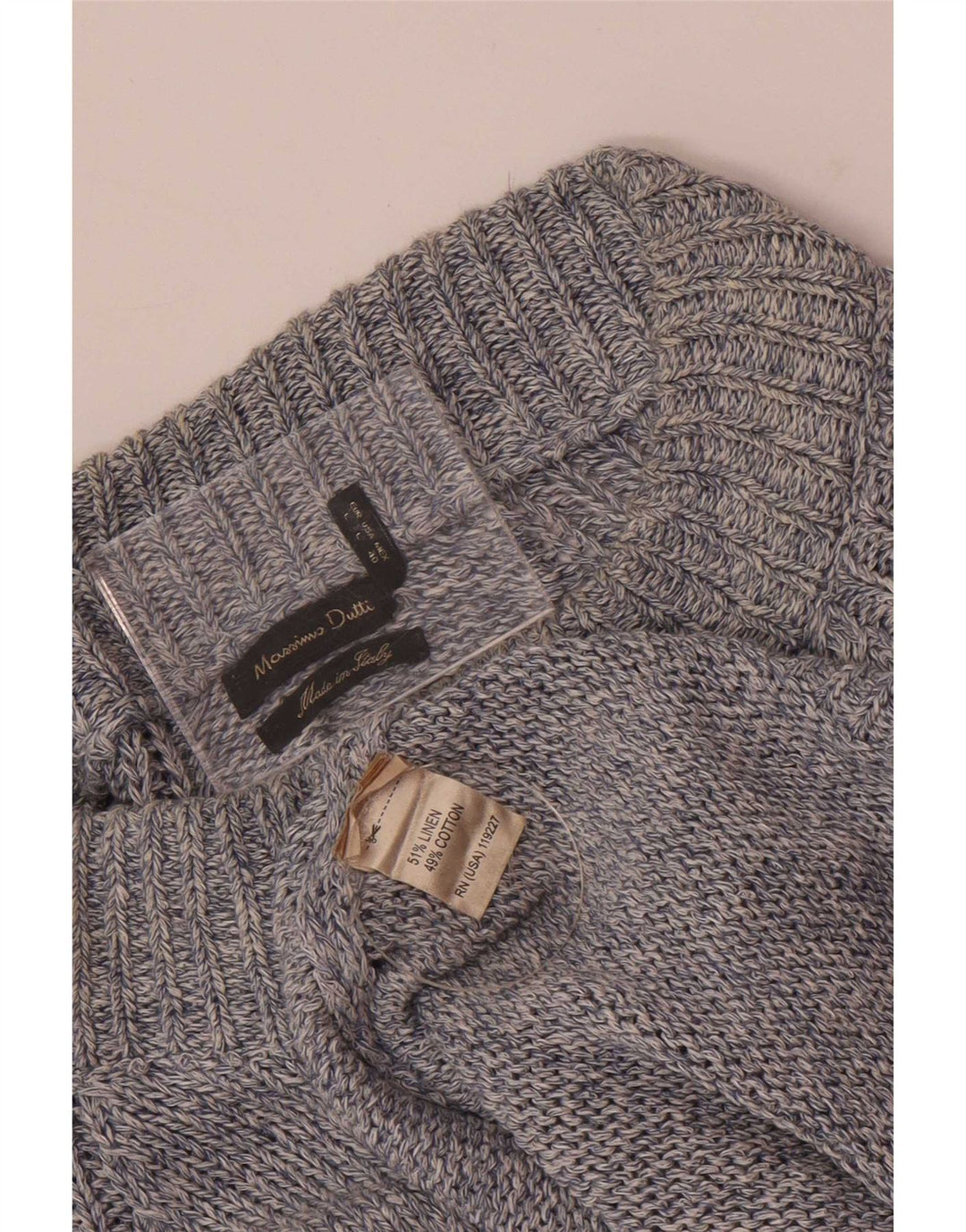 Massimo Dutti Herren-Strickjacke, groß, blau geflecktes Leinen