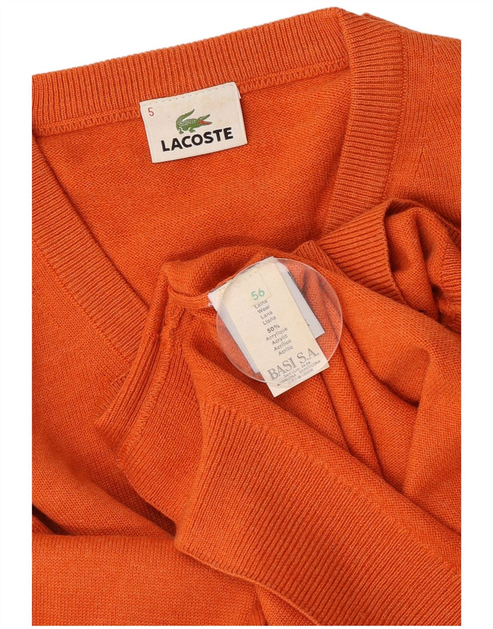 Lacoste Herren-Pullover mit V-Ausschnitt, Größe 6, große orangefarbene Wolle