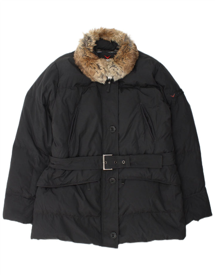 Vintage Damen Wattierte Jacke IT 48 XL Schwarz Polyamid