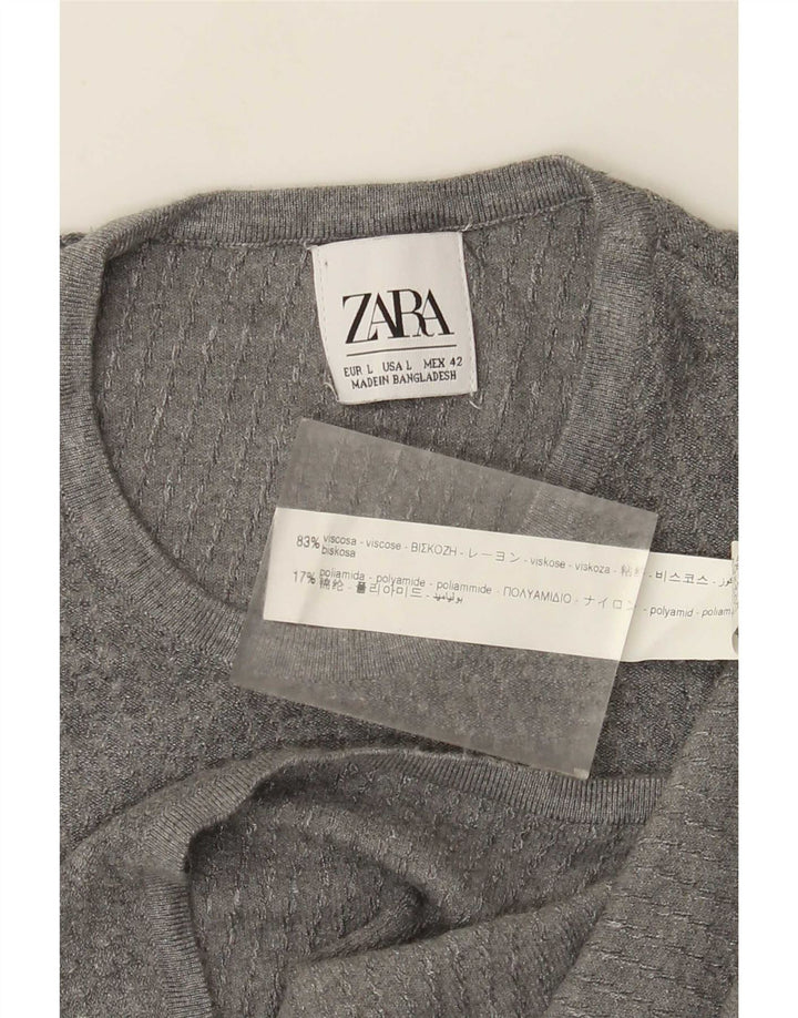 Zara Herren-Pullover mit Rundhalsausschnitt, groß, graue Viskose