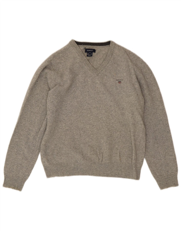 Gant Damen-Pullover mit V-Ausschnitt, UK 18, XL, graue Wolle